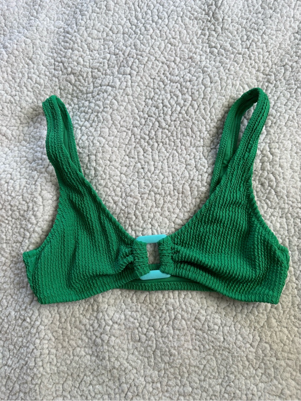 aerie Emerald Green Textured Bikini Top with Center Ring